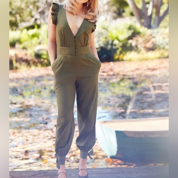 Happy Nature Pants - Happy x Nature | NWT Army Green Ridge 100% Cotton Criss Cross Jumpsuit Romper 6